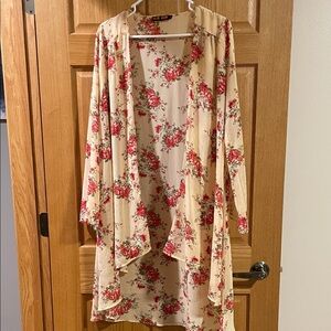 Cream Floral Open Front Duster Kimono